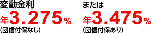 変動金利 年3.275%(団信付保なし)または3.475%(団信付保あり)