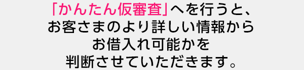 「かんたん仮審査」を行うと、お客さまのより詳しい情報からお借入れ可能かを判断させていただきます。