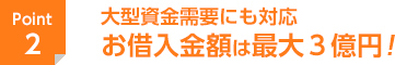 大型資金需要にも対応　お借入金額は最大3億円！