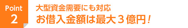 大型資金需要にも対応　お借入金額は最大3億円！
