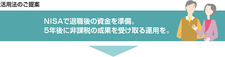 NISAで退職後の資金を準備。5年後に非課税の成果を受け取る運用を。