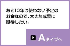 あと10年は使わない予定のお金なので、大きな成果に期待したい。Aタイプへ